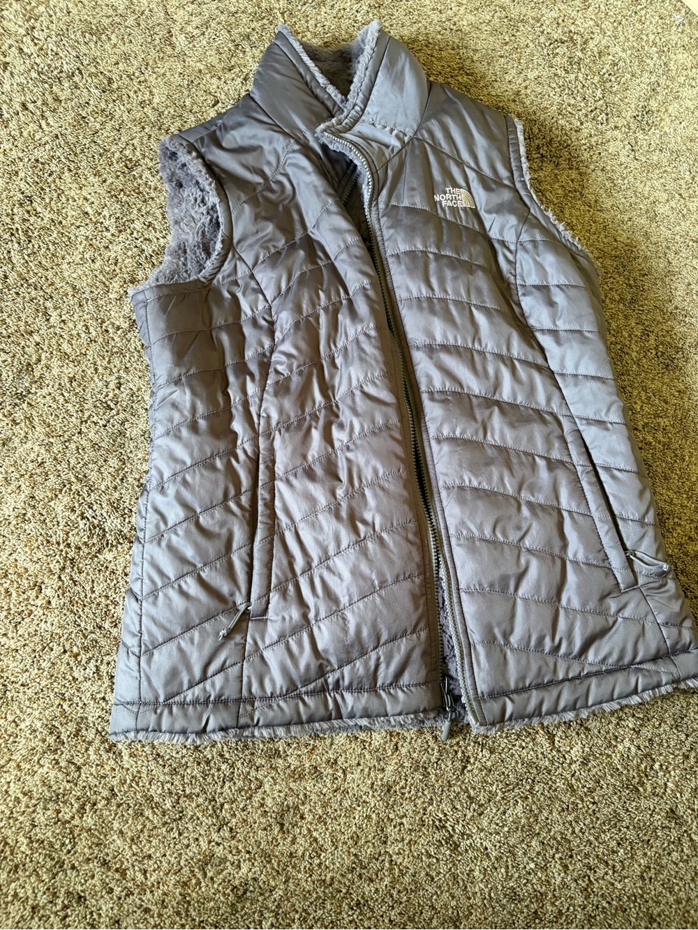 The North Face Light Gray Quilted Fleece Vest